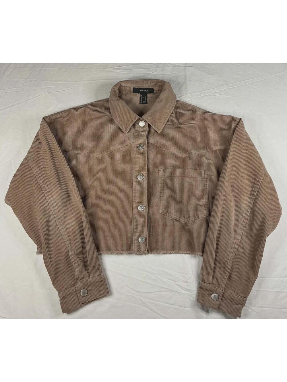 🤎 Y2K Forever 21 Corduroy Cropped Jacket Tan Button Up M 🤎
